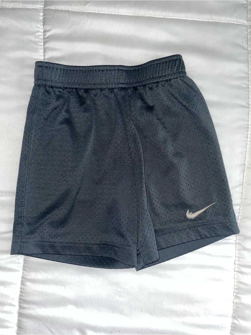 Boys size 4T Nike Black Mesh Athletic Shorts with Silver Swoosh
